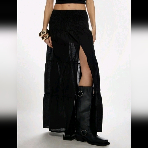 Tiered Maxi Skirt With Split - Picture 1 of 4